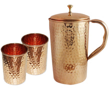 Pure Copper Hammered Jug with 2 glasses